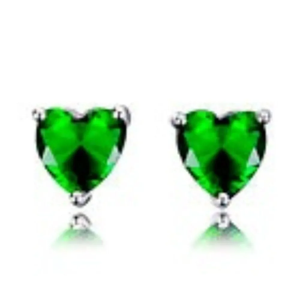 Green Heart Shaped Crytal Gemstones in 925 Sterling Silver Filled Earrings - Picture 1 of 6